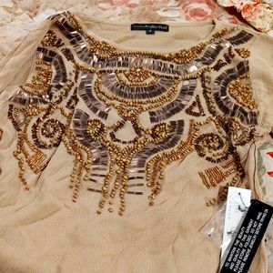 NWT Pierre New York Small knit long sleeve beaded top